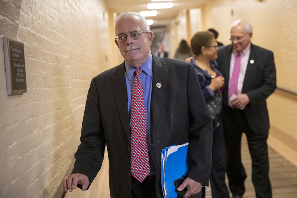 Rep. Gerry Connolly (D-Va.) walks through the basement of the Capitol as new members of the House and veteran representatives gather behind closed doors to discuss their agenda when they become the majority in the 116th Congress.