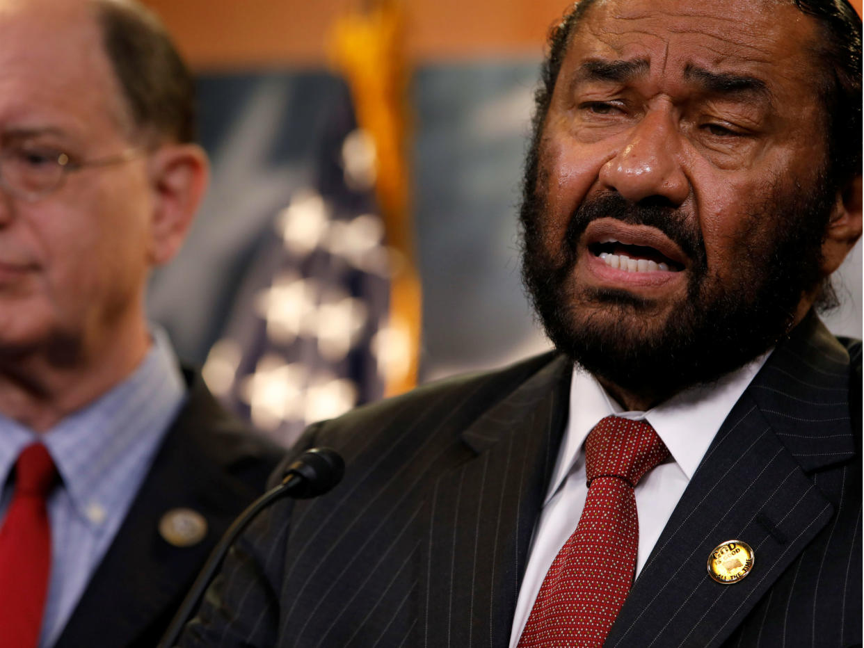 Al Green and Brad Sherman talk about plans draft articles of impeachment against Donald Trump in Washington, D.C. on June 7, 2017: REUTERS/Aaron P. Bernstein