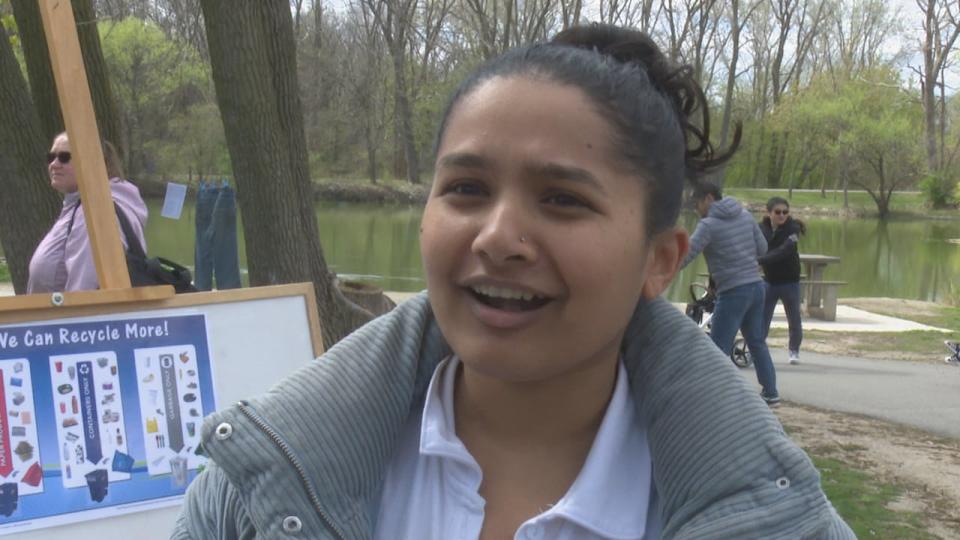 Niharika Bandaru, president of the environmental group Windsor of Change, at Earth Day festivities at Malden Park on April 21, 2024.