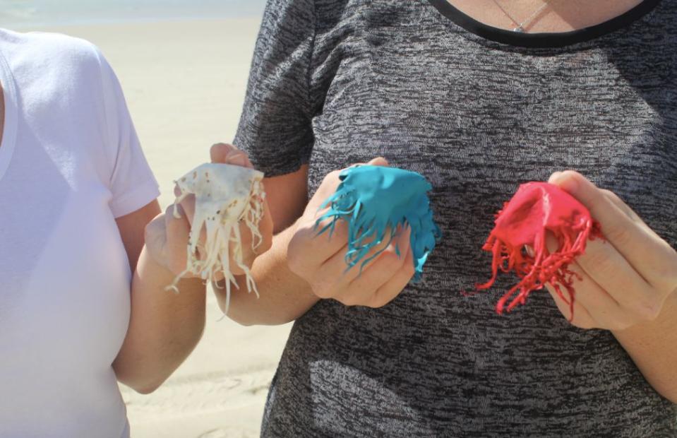 When latex balloons pop in the atsmosphere, they form a jellyfish-shaped piece of latex. Source: Rubber Jellyfish