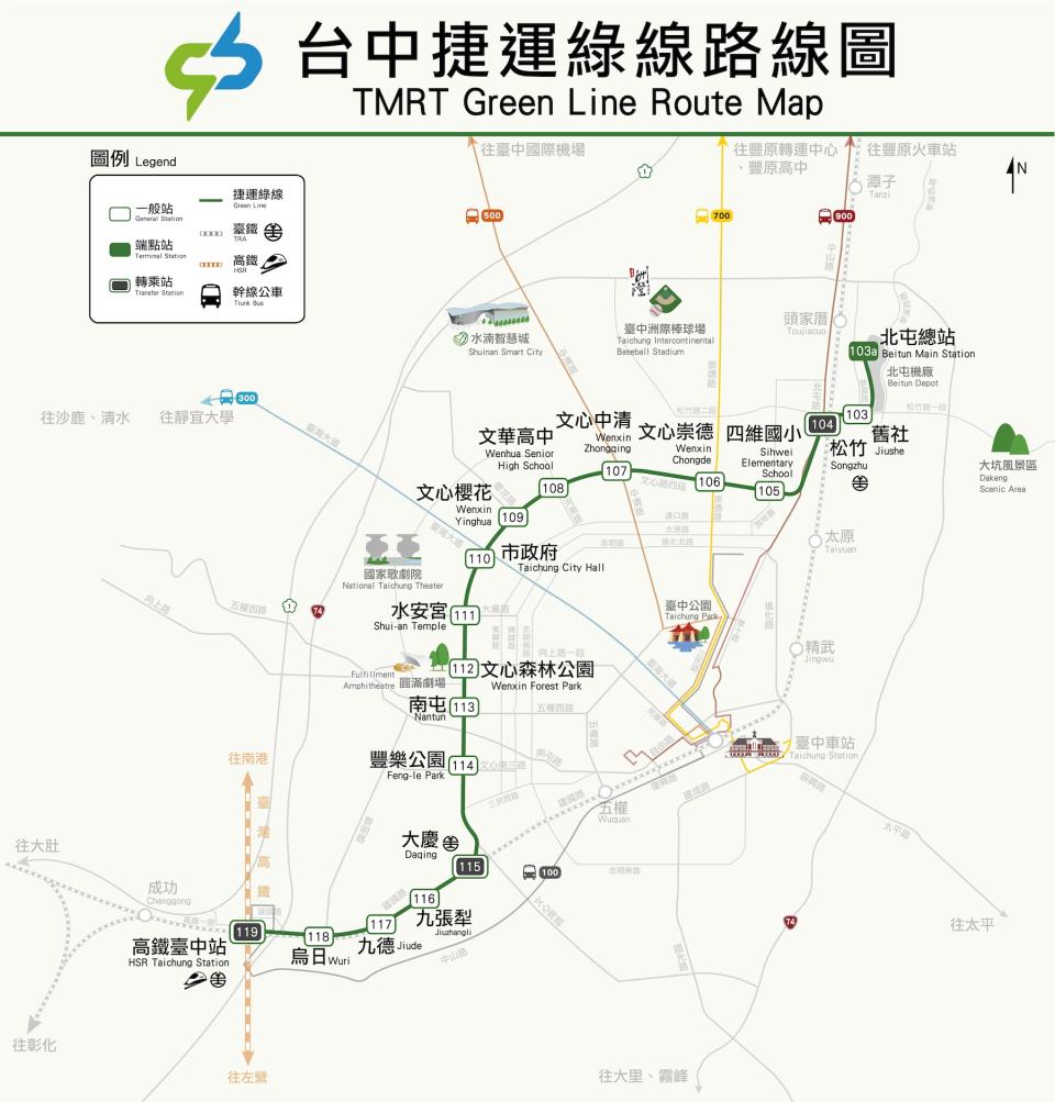 台中捷運綠線路線圖（圖片來源：台中捷運股份有限公司）