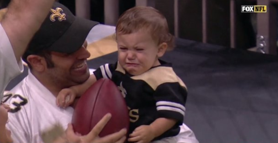 Saints Baby, crying. Of course. (Via screenshot)