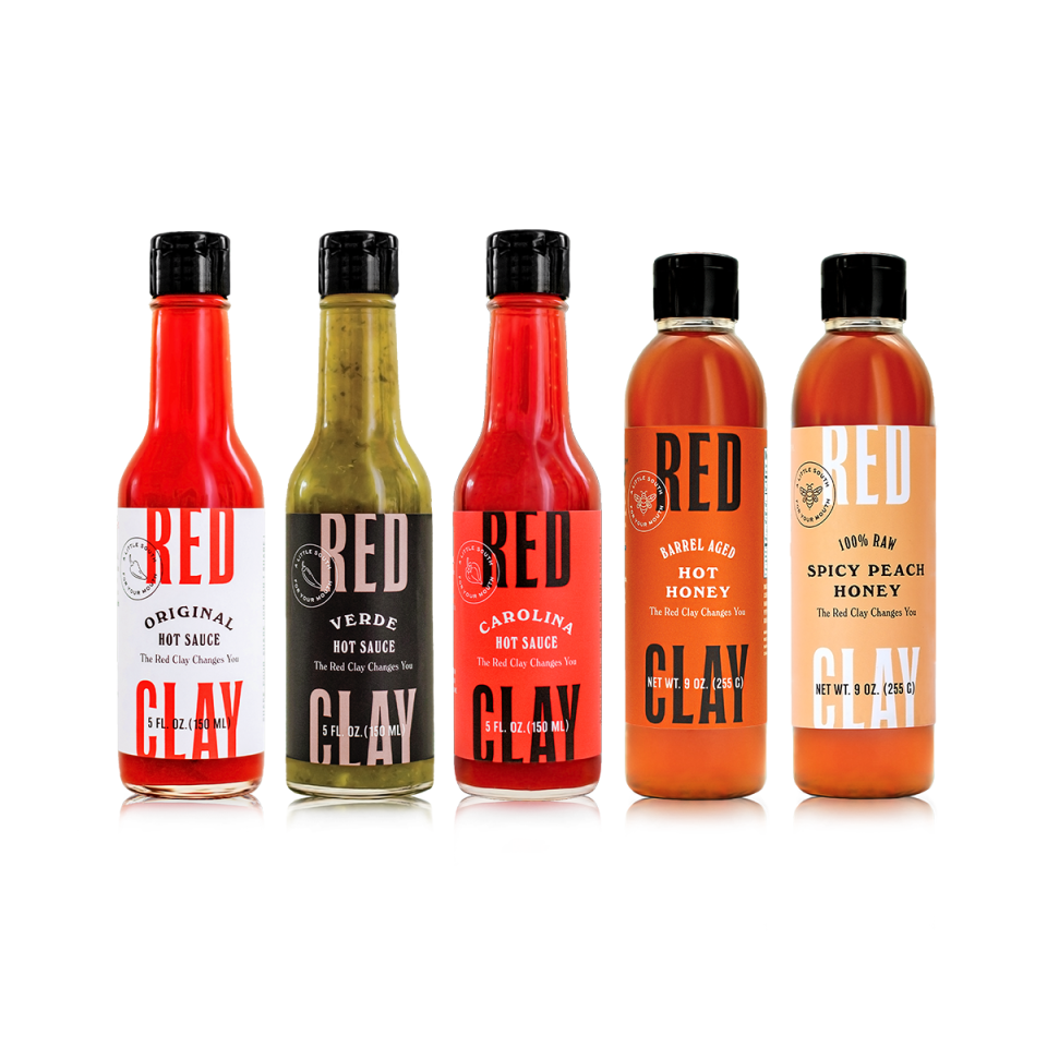 <p><strong>Red Clay</strong></p><p>redclayhotsauce.com</p><p><strong>$45.00</strong></p><p><a href="https://redclayhotsauce.com/products/the-whole-shebang" rel="nofollow noopener" target="_blank" data-ylk="slk:Shop Now" class="link ">Shop Now</a></p><p>Spice up his special day with a curated collection of delicious hot sauce flavors, ranging from a zesty serrano pepper sauce to a sweet and tangy peach sauce.</p>