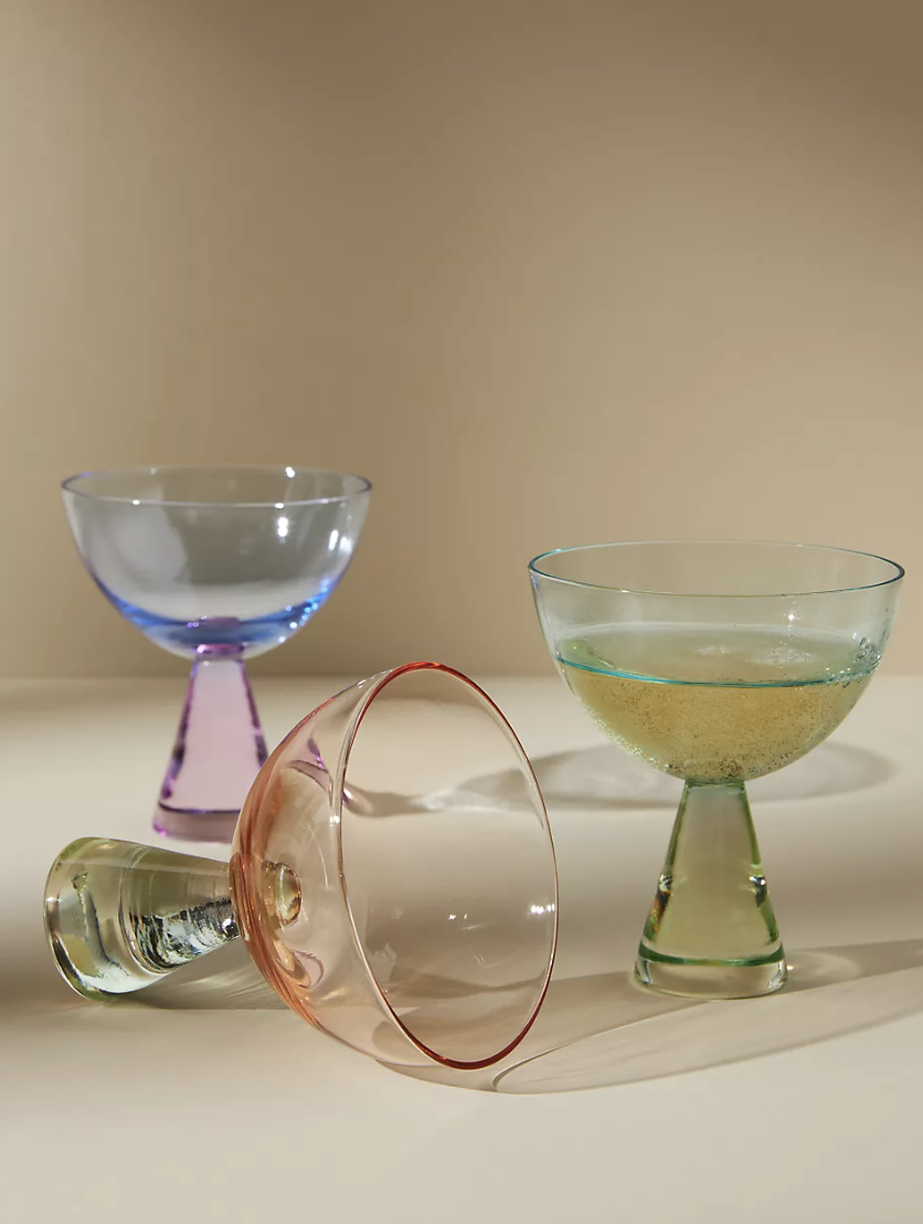 Ramona Coupe Glasses, Set of 4 in green, orange, purple and blue (Photo via Anthropologie)