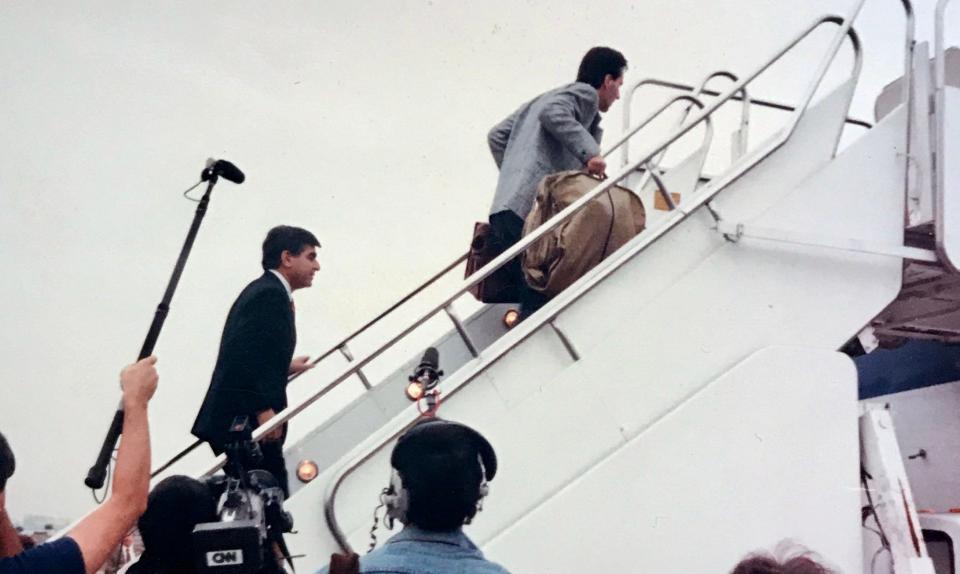 John Della Volpe, right, worked as an intern for Michael Dukakis, left, in 1988 during Dukakis' presidential campaign while Della Volpe was in college.