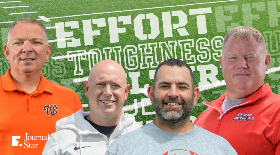 Mid-Illini Conference football coaches, from left, Todd Stevens of Washington; Adam O'Neill of Morton; Jared Grebner of Metamora; and Doug Nutter of Pekin.