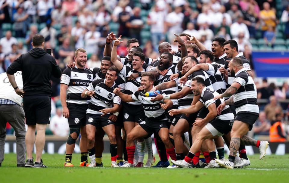 Barbarians players celebrate after victory at Twickenham (Mike Egerton/PA) (PA Wire)