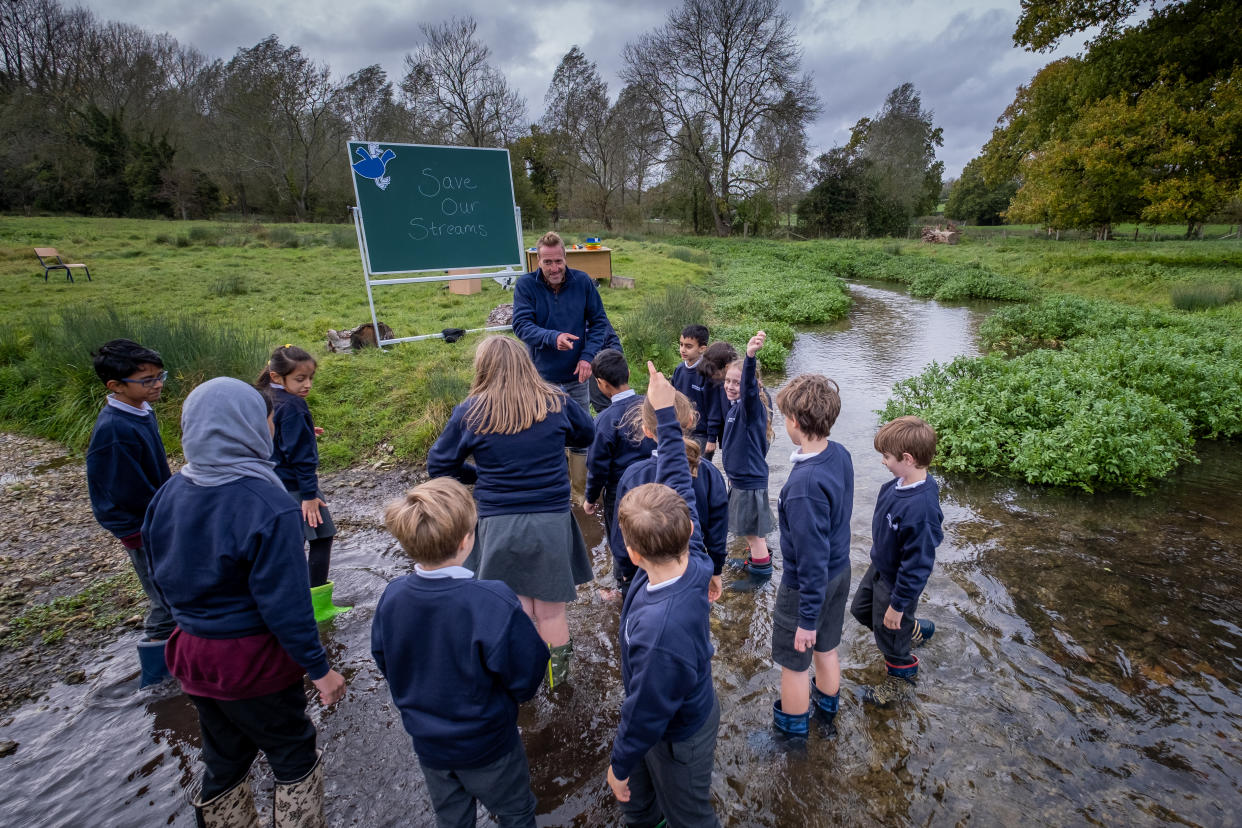 Ben Fogle inspires children from Thomas Harding Junior School to become 'Stream Savers' for the launch of Affinity Water's latest Save Our Streams campaign. 