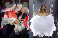 <b>Divalicious Moment</b>: When given a chance to go all out, Christina Aguilera definitely comes out on top compared to freshman reality judge Mariah Carey! Carey's fairy dress on a swing in 2010 is about as wild as it gets for the singer, while Aguilera's Season 3 live show performance was a truly divalicious moment.