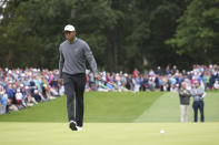 U.S golfer Tiger Woods putting on the 3rd green during the JP McManus Pro-Am at Adare Manor, Ireland, Tuesday, July, 5, 2022. (AP Photo/Peter Morrison)