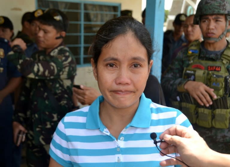 Marites Flor, seen after she was released by Abu Sayyaf Islamic militants in Jolo, on the southern Phlippine island of Mindanao, on June 24, 2016