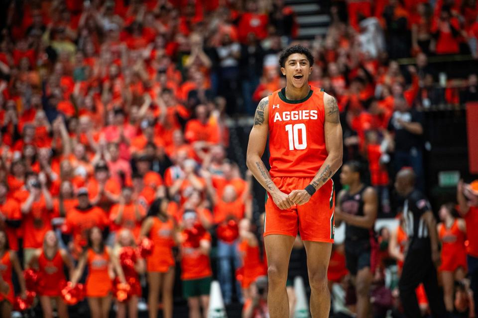 Colorado State's Nique Clifford celebrates before a timeout is called during a game against UNLV at Moby Arena in Fort Collins on Jan. 19.