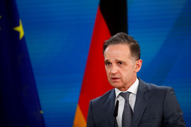 German Foreign Minister Heiko Maas attends a news conference with his counterpart from Slovakia Ivan Korcok prior to a meeting at the foreign ministry in Berlin