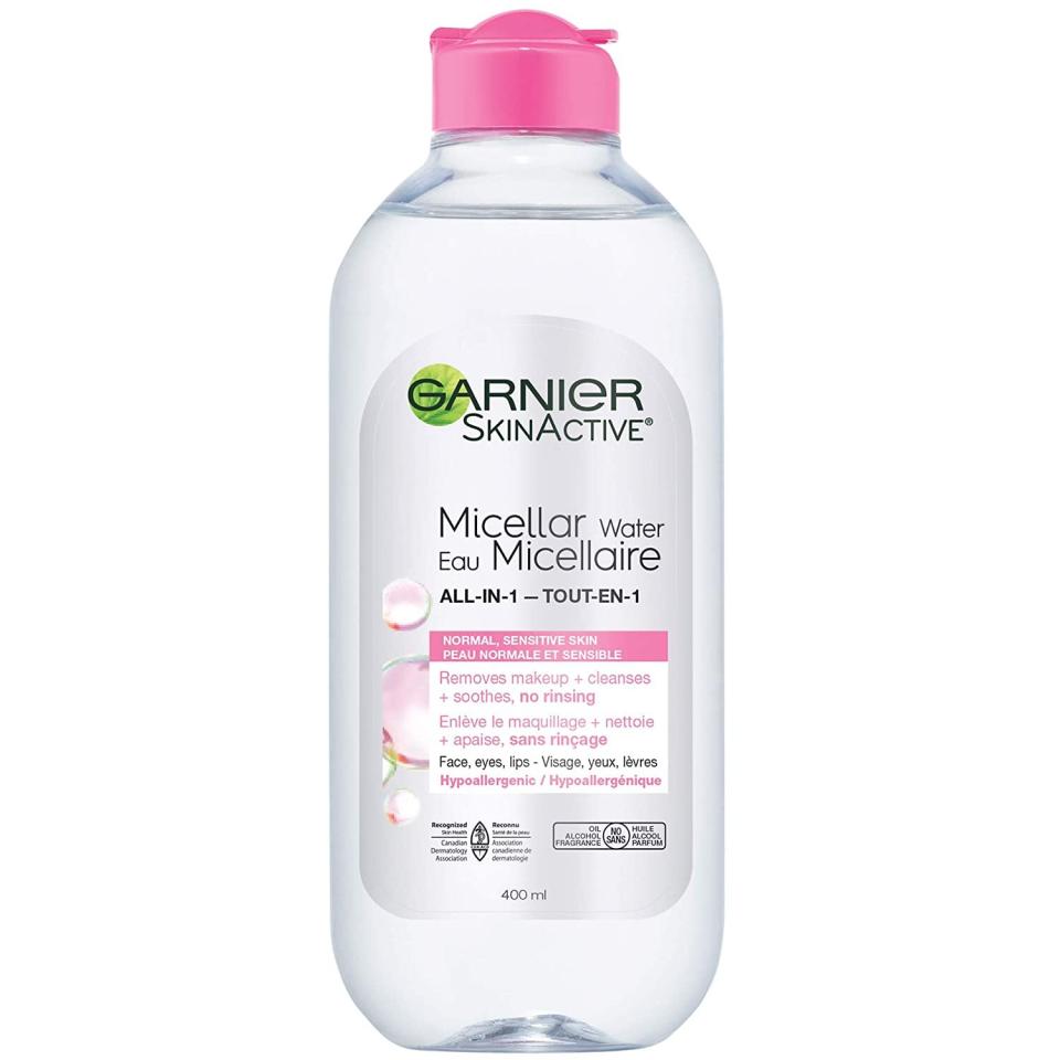 It's a toner, cleanser, skin hydrator, refresher and makeup remover in one! This gentle formula can be used on your eyes, lips, and face, and it doesn't require rinsing. <br /><br /><strong>Promising review:</strong> "This is around our ninth bottle. I use this to remove my makeup effortlessly. I was noticing I was buying a bottle quicker than I should be until my husband fessed up to using it to clean his face! <strong>He absolutely loves it to manage his oily skin which is funny because I have super dry skin. It works for both of our skin types so we keep it stocked as much as we can</strong> and get the multipacks when they are available! This stuff is liquid gold." &mdash; <a href="https://amzn.to/3noy61b" target="_blank" rel="nofollow noopener noreferrer" data-skimlinks-tracking="5909265" data-vars-affiliate="Amazon" data-vars-href="https://www.amazon.com/gp/customer-reviews/R1M75Z5NC6I418?tag=bfmelanie-20&amp;ascsubtag=5909265%2C1%2C36%2Cmobile_web%2C0%2C0%2C16567469" data-vars-keywords="cleaning" data-vars-link-id="16567469" data-vars-price="" data-vars-product-id="15937183" data-vars-retailers="Amazon">Kendall Forsythe</a><br /><br /><strong>Get it from Amazon for <a href="https://amzn.to/3neYryh" target="_blank" rel="nofollow noopener noreferrer" data-skimlinks-tracking="5909265" data-vars-affiliate="Amazon" data-vars-asin="B017PCGABI" data-vars-href="https://www.amazon.com/dp/B017PCGABI?tag=bfmelanie-20&amp;ascsubtag=5909265%2C1%2C36%2Cmobile_web%2C0%2C0%2C16567474" data-vars-keywords="cleaning" data-vars-link-id="16567474" data-vars-price="" data-vars-product-id="15927608" data-vars-product-img="https://m.media-amazon.com/images/I/41LhnwNijML._SL500_.jpg" data-vars-product-title="Garnier SkinActive Micellar Cleansing Water, For All Skin Types, 13.5 Fl Oz" data-vars-retailers="Amazon">$6.34</a>.</strong>
