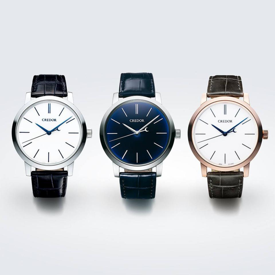 Eichi II過去曾經出過的錶款包括白面鉑金版GBLT999（圖左）、白面玫瑰金版GBLT998（圖右）、以及為了紀念SEIKO創立140週年的藍面鉑金版GBLT997，手繪Logo與時標、工藝面盤、以及月牙型的秒針末端是獨具的特色。