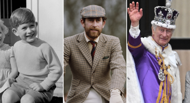 A composite image of King Charles III in 1954, 1976, and 2023. (Getty Images)