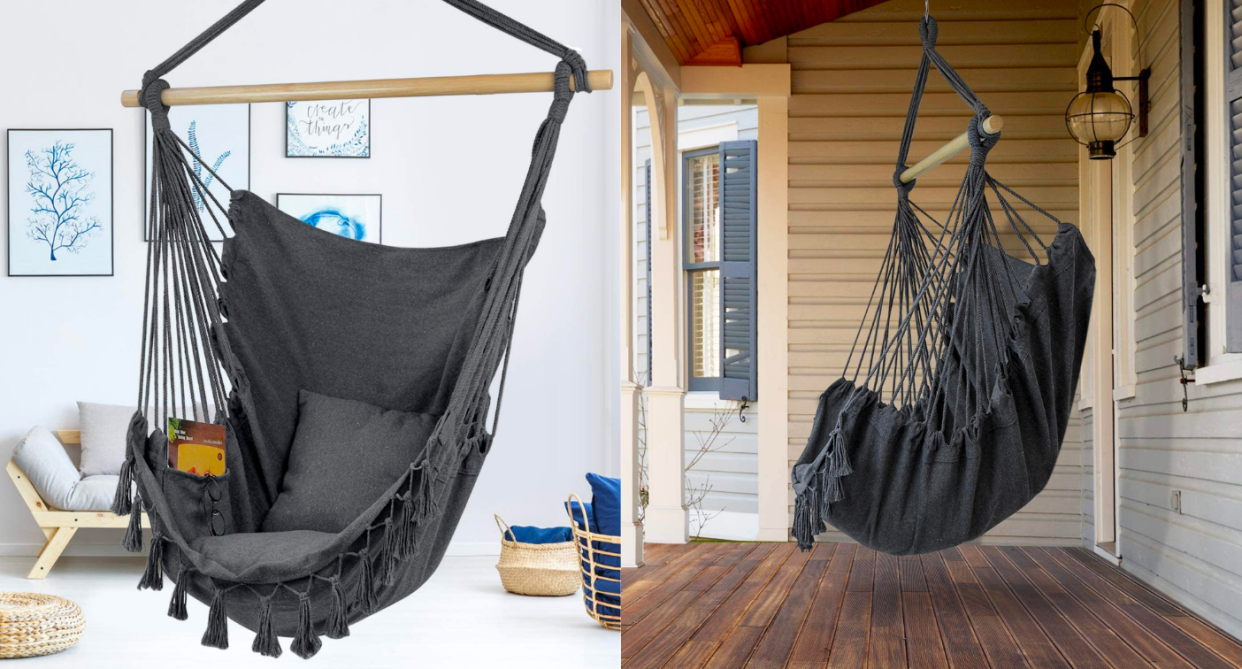 Save on this chic hanging hammock with Amazon's latest sale. Images via Amazon.