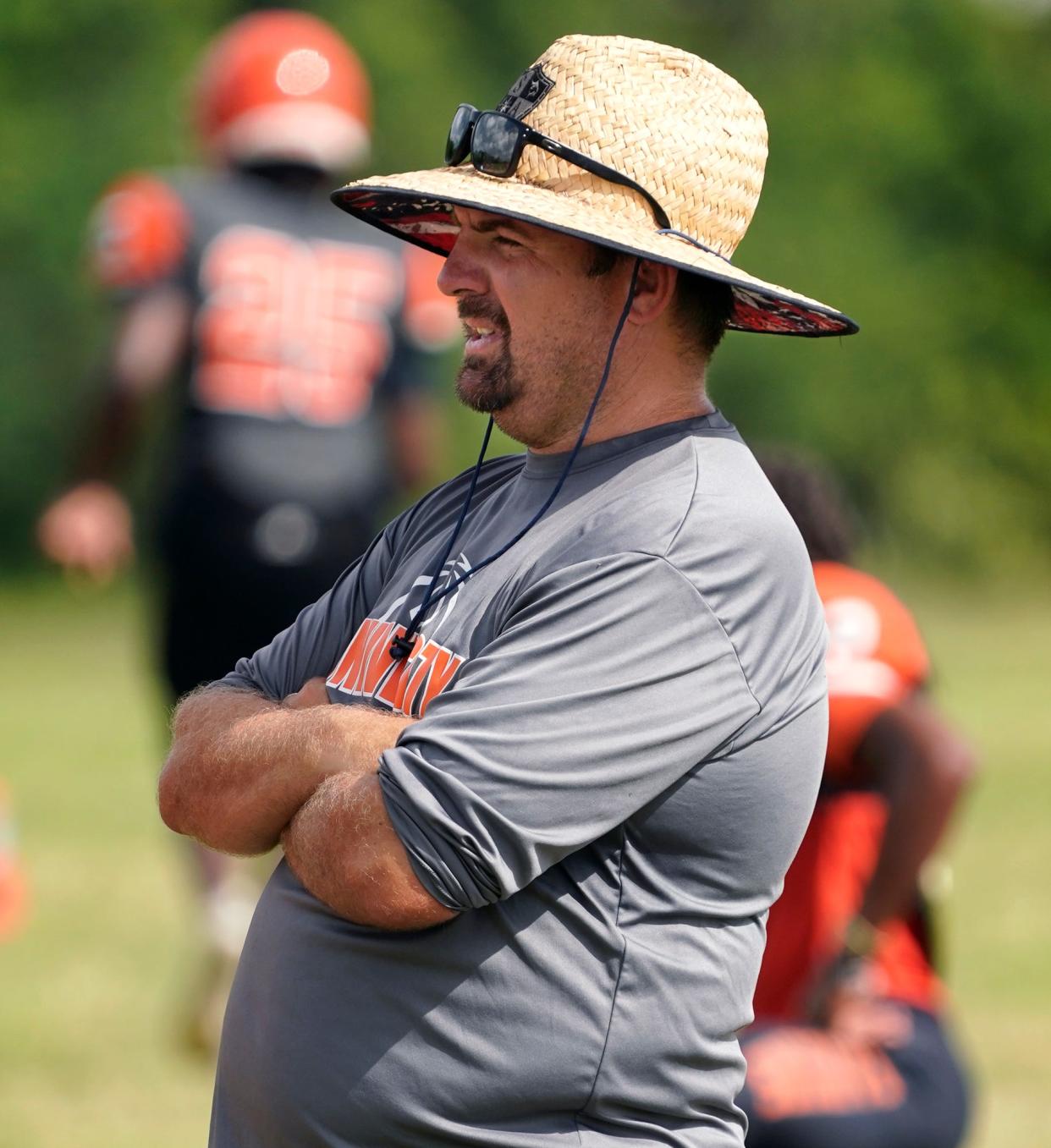 University head football coach Brian Kells during football practice, Wednesday, August, 10, 2022.