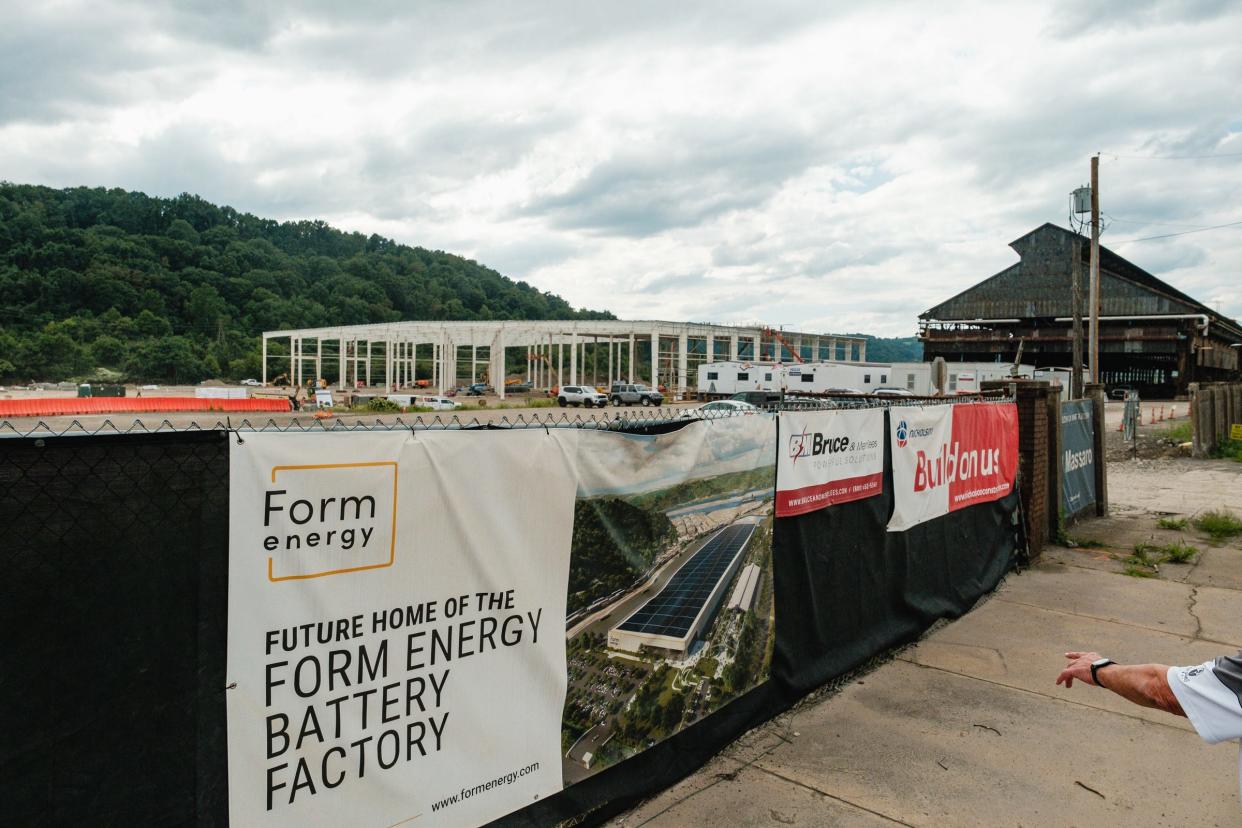 A Form Energy battery factory can be seen currently under construction on land formerly occupied by the Weirton Steel Co., in Weirton, W.Va.