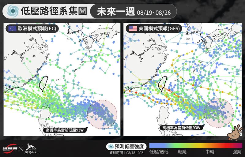 「台灣颱風論壇｜天氣特急」指出，從目前的模式預報來看，下週三、四，該系統距離台灣最近。（圖/翻攝自台灣颱風論壇｜天氣特急臉書）