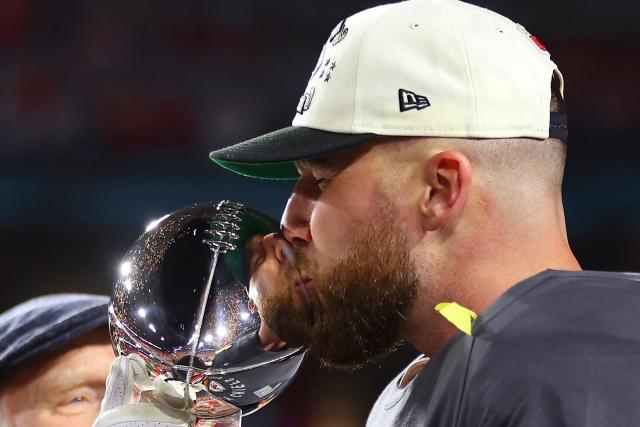 Kansas City Chiefs Donna Kelce celebrates with Travis after Super Bowl LVII  win