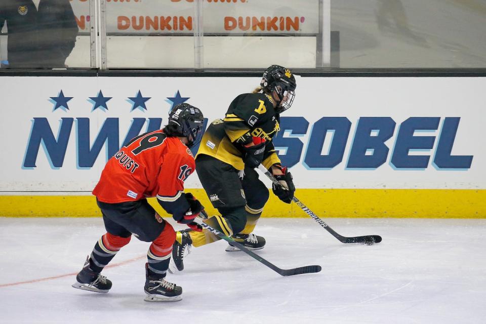 Former Boston Pride forward Sammy Davis will compete for a job on PWHL Boston when the team's training camp opens this week. (Mary Schwalm/AP - image credit)