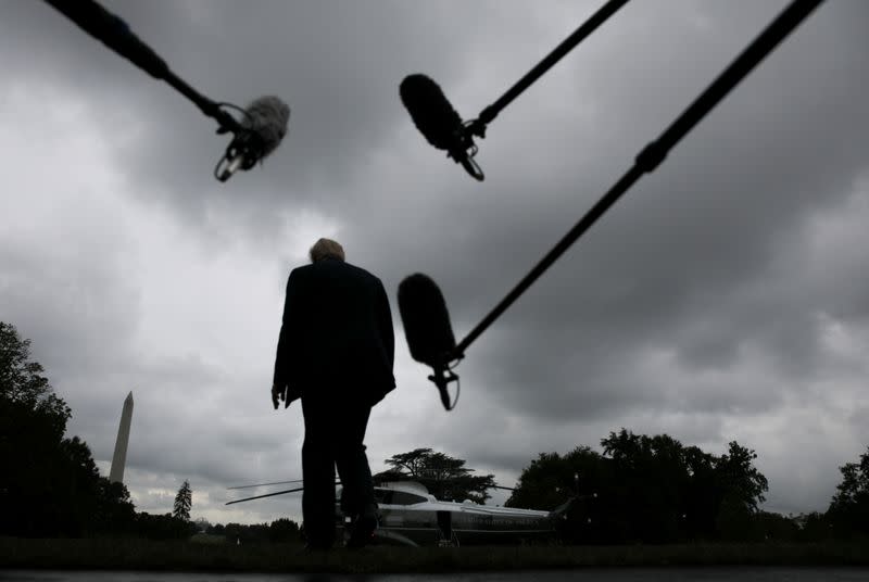 U.S. President Trump walks to Marine One helicopter to depart for a trip to Florida from the White House in Washington