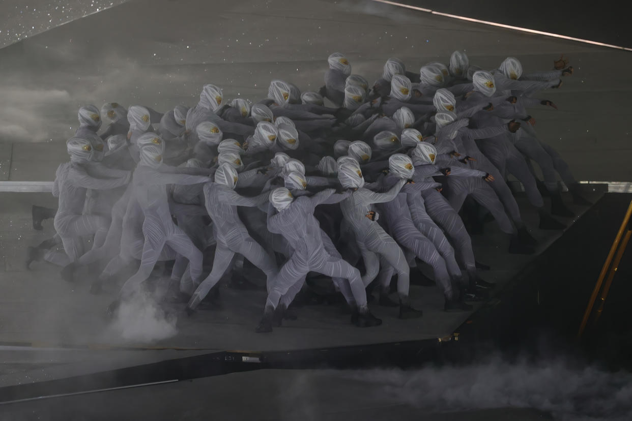 PARIS, FRANCE - AUGUST 11: Performers during the Closing Ceremony Paris 2024 Olympic Games  at the Stade de France on August 11, 2024 in Paris, France. (Photo by Pete Dovgan/Speed Media/Icon Sportswire via Getty Images)