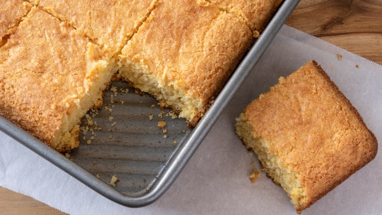 Cornbread in a pan