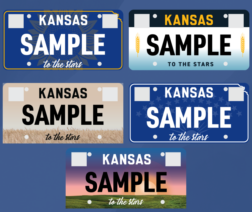 The Kansas Department of Revenue is urging Kansans to take part in an online vote to select a new background for the state's personalized license plates. There are five options. Voting ends 5 p.m. Friday. (Kansas Department of Revenue)