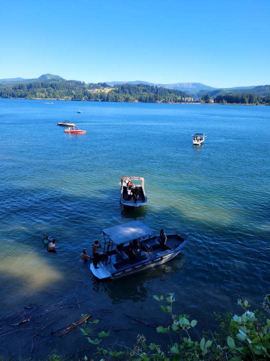 Search and rescue officials searched for the driver of a car that went into Foster Lake on June 21, 2024 (Sweet Home Fire District)