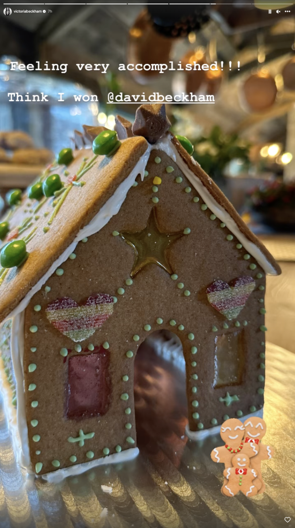 The fashion designer says she won the gingerbread house battle (Instagram / Victoria Beckham)