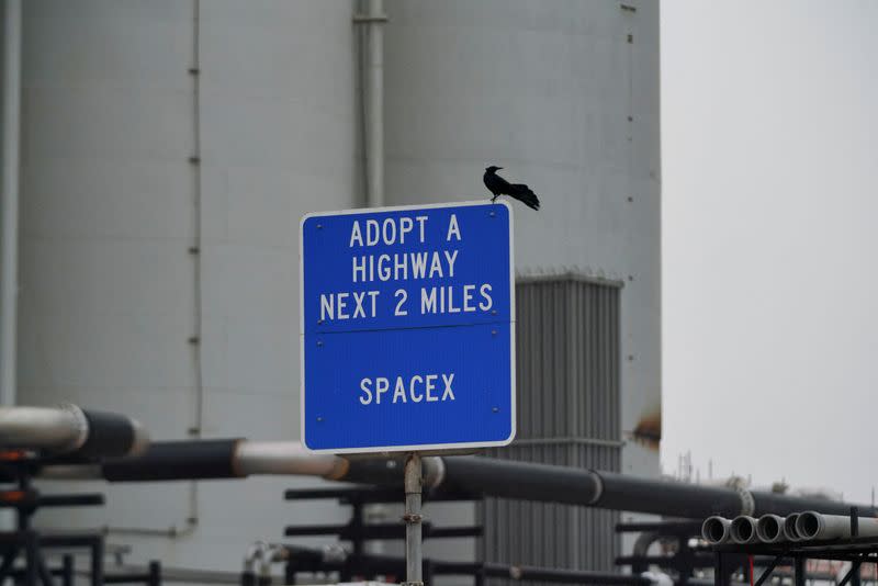A road sign is seen near SpaceX’s rocket launch area in Brownsville