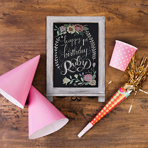 Rustic Whitewash Tabletop Chalkboard Sign / Hanging Magnetic Wall Chalkboard / Small Countertop Chalkboard Easel / Kitchen Countertop Memo Board / 9.5" x 14" . Weddings, Birthdays, Baby Announcements (Amazon / Amazon)