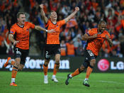 It looked as though the Western Sydney Wanderers were about to claim their first A-League crown, leading the Roar 1-0 in the grand final in the 86th minute. Bersat Berisha had other ideas, popping up to equalise and send the game into extra-time where Henrique bagged a second goal to seal the Roar’s third title in four seasons.