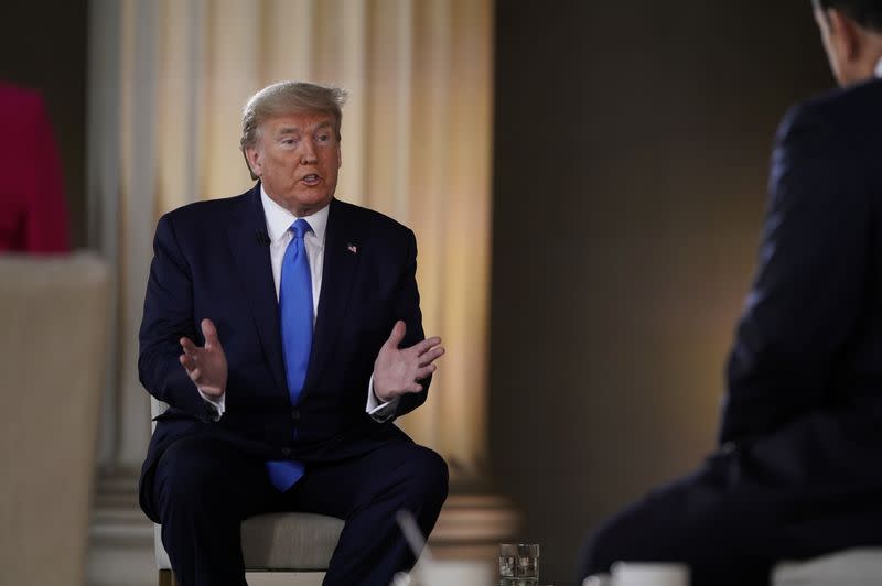 U.S. President Donald Trump participates in coronavirus disease (COVID-19) live town on hall on America returning to work held at Lincoln Memorial in Washington