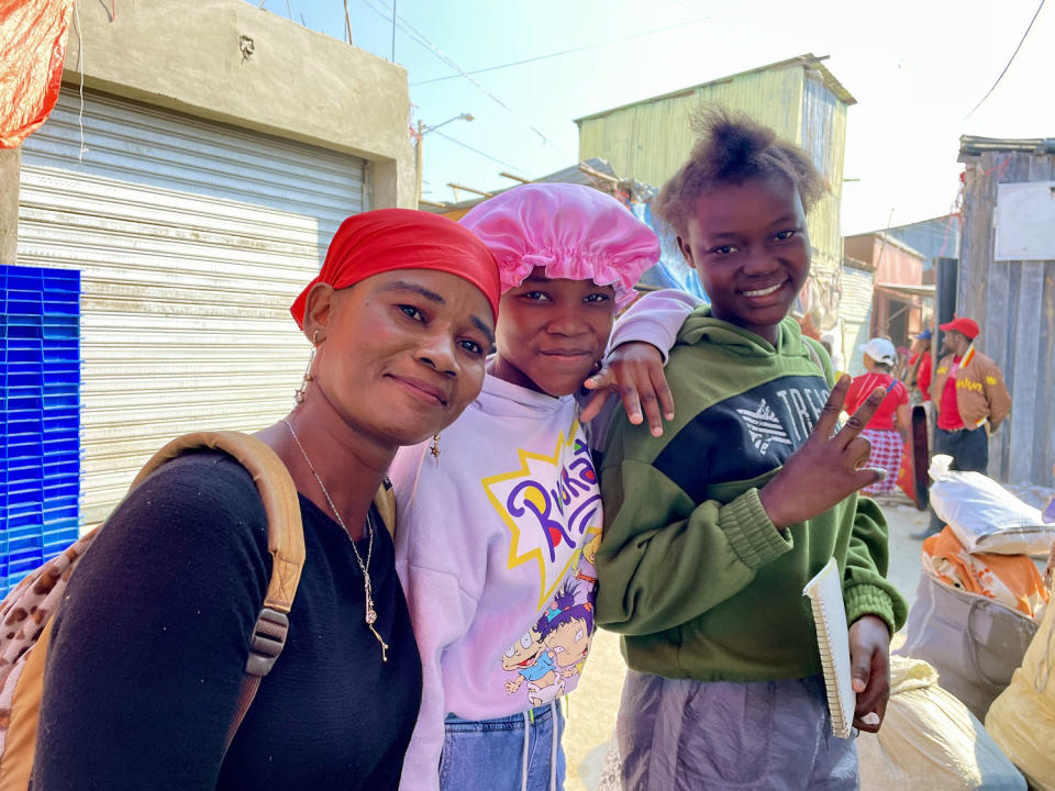 Elena Franck, a 40-year-old widow, with her two teenage daughters. (Erika Angulo / NBC News)