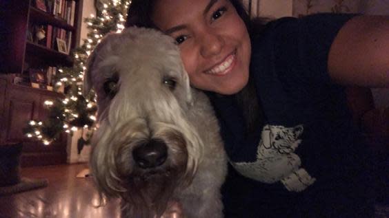 Marisa and her dog at Christmas 2016 in Maryland (Courtesy of family)