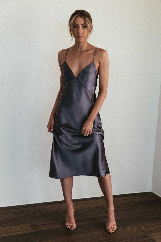 Issa Jet Black Silk Satin Slip Dress