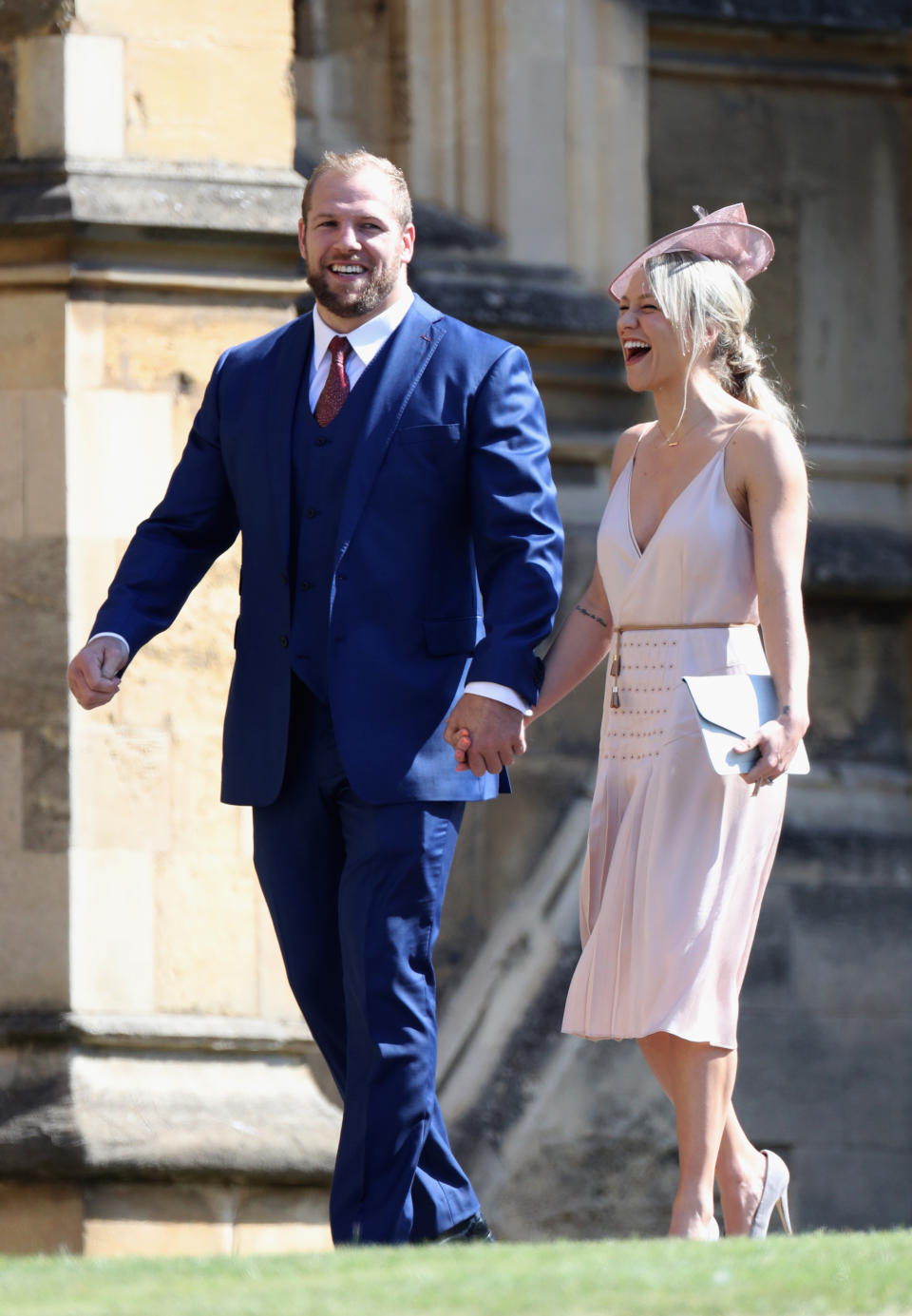 WINDSOR, ENGLAND - MAY 19:  James Haskell and Chloe Madeley attend the wedding of Prince Harry to Ms Meghan Markle at St George's Chapel, Windsor Castle on May 19, 2018 in Windsor, England. Prince Henry Charles Albert David of Wales marries Ms. Meghan Markle in a service at St George's Chapel inside the grounds of Windsor Castle. Among the guests were 2200 members of the public, the royal family and Ms. Markle's Mother Doria Ragland.  (Photo by Chris Jackson/Getty Images)