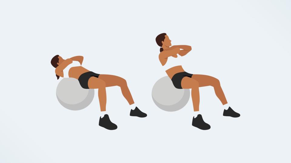 a photo of a woman doing a swiss ball crunch