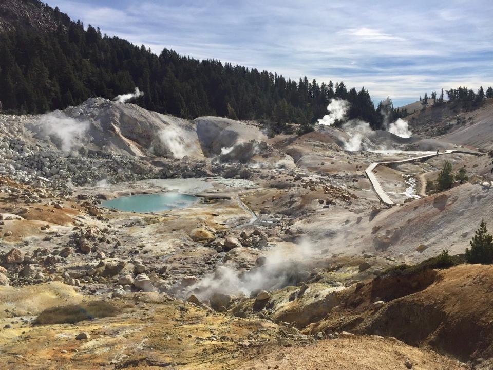 Lassen National Park’s Bumpass Hell area features hot pots and steaming fumaroles.