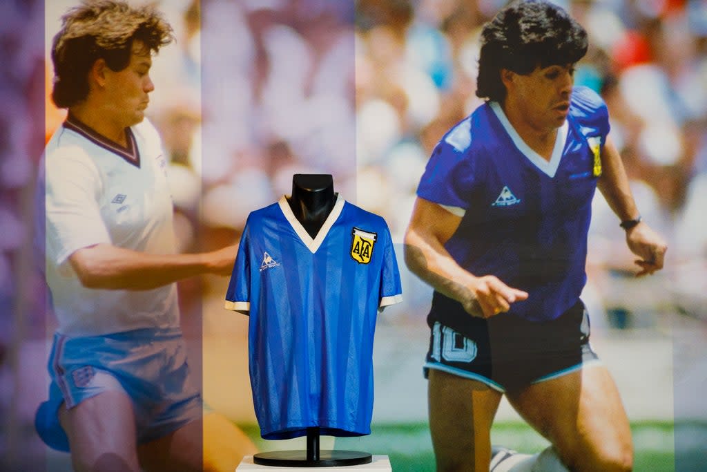 Diego Maradona’s iconic shirt is up for sale at Sotheby’s (Getty)