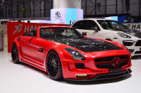 <b>Hamann Hawk Roadster</b><p><br>The Mercedes SLS AMG Roadster is a lovely-looking car. The Hamann Hawk Roadster isn’t. Aside from the utterly tasteless red-rimmed black alloy wheels there’s a carbon fibre bonnet – always a no-no for a road car – and a body kit that, especially around the rear end, looks like a cheap catalogue special.</p>
