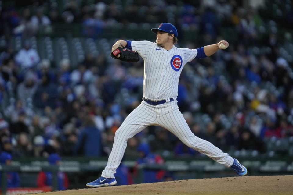 Chicago Cubs starting pitcher Justin Steele throws during the second inning of the team's baseball game against the San Diego Padres Tuesday, April 25, 2023, in Chicago. (AP Photo/Erin Hooley)