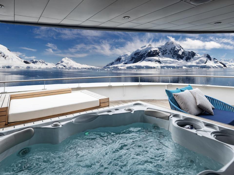 View of the Artic landscape from a hot tube on the deck of the Scenic Eclipse