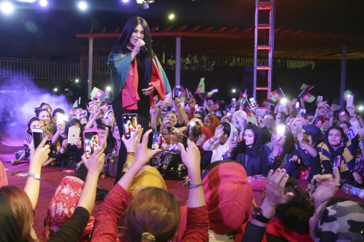 Defiant: Afghan female singer Aryana Sayeed performed the concert on Independence Day: AP