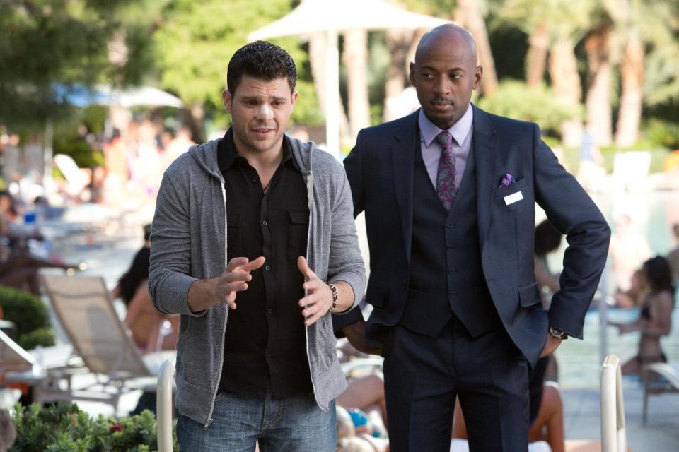 This image released by CBS Films shows Jerry Ferrara, left, and Romany Malco in a scene from "Last Vegas." (AP Photo/CBS Films, Chuck Zlotnick)