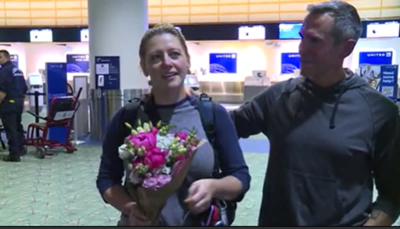 Portland nurse Monica Johnston returned after 3 weeks in Rafah, Gaza, May 18, 2024 (KOIN)