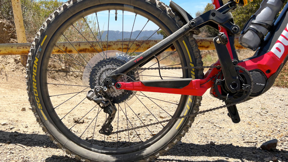 The bike features a Shimano-sourced EP8 electric motor and 630 watt-hour battery. - Credit: Michael Van Runkle